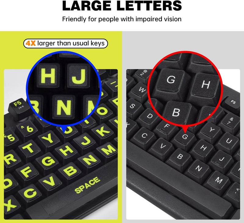 DAMMOMKO 2PCS English Keyboard Stickers Large Letters Full Set - Keyboard Letter Replacement Stickers for Laptop PC Computer, Matte English Keyboard Alphabet Sticker Black Background with Green Lettering - Image 4